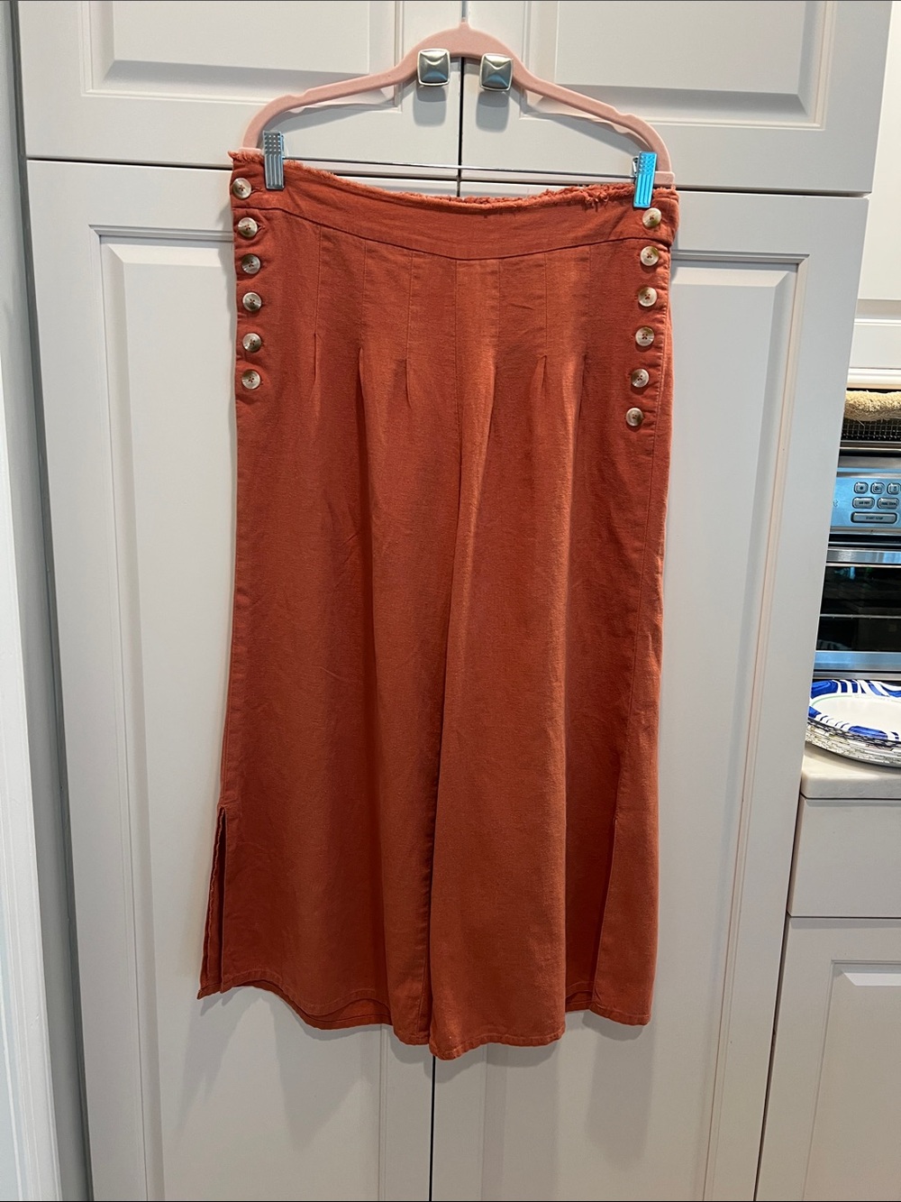 Rewash Women's Rust Midi palazo pants with Side Button Details rust size L